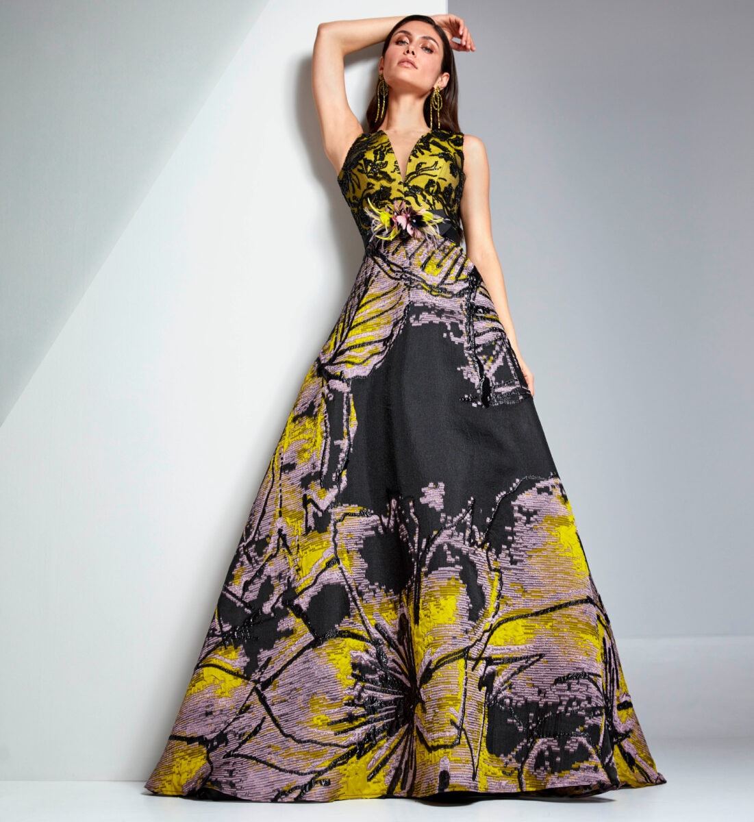 VL5618 face Valerio Luna robe A-line tra^èze décolleté V brocard robe maman des mariés boutique de robes de soirée Paris